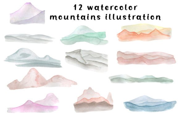 Watercolor Japanese Clipart: Mountains
